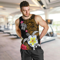 Hawaii Turtle and Tropical Flower Men Tank Top Polynesian Pattern LT03 Black - Polynesian Pride