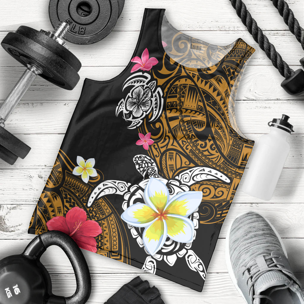 Hawaii Turtle and Tropical Flower Men Tank Top Polynesian Pattern LT03 - Polynesian Pride