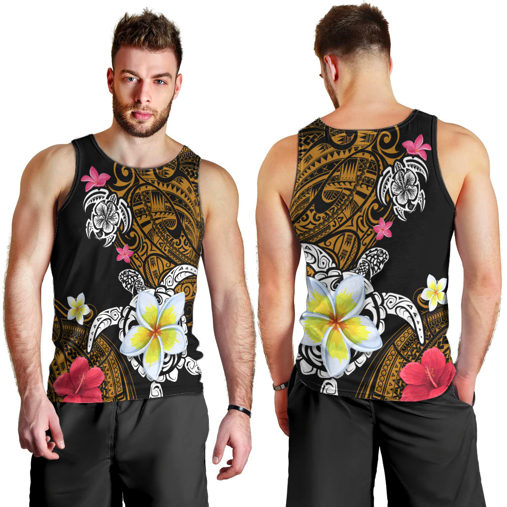 Hawaii Turtle and Tropical Flower Men Tank Top Polynesian Pattern LT03 - Polynesian Pride