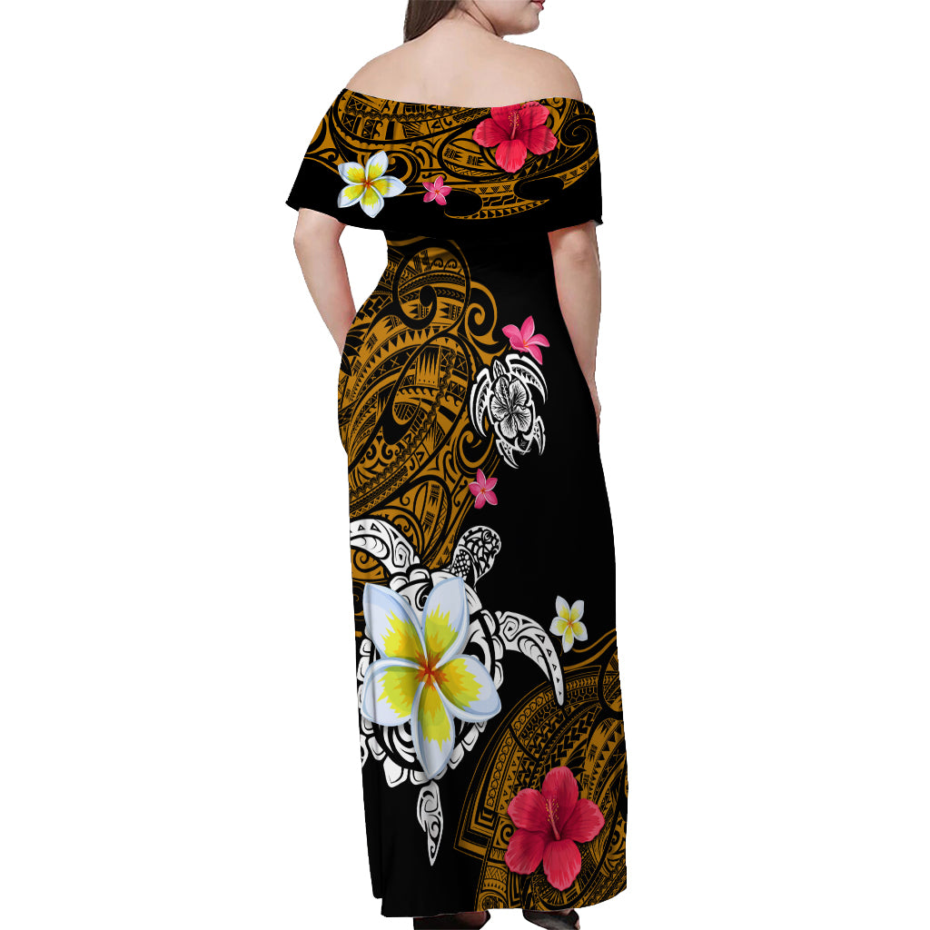 Hawaii Turtle and Tropical Flower Off Shoulder Maxi Dress Polynesian Pattern LT03 - Polynesian Pride