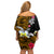 Hawaii Turtle and Tropical Flower Off Shoulder Short Dress Polynesian Pattern