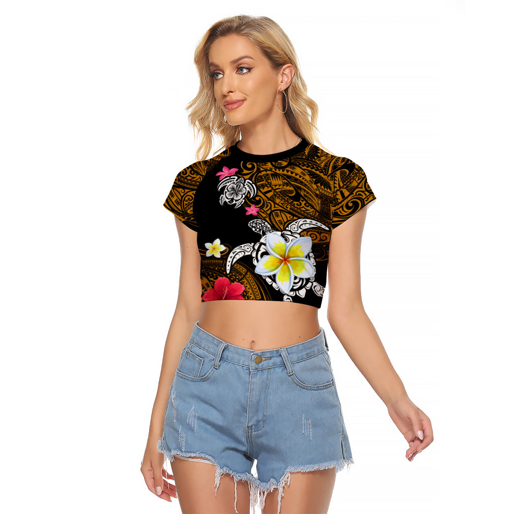 Hawaii Turtle and Tropical Flower Raglan Cropped T Shirt Polynesian Pattern