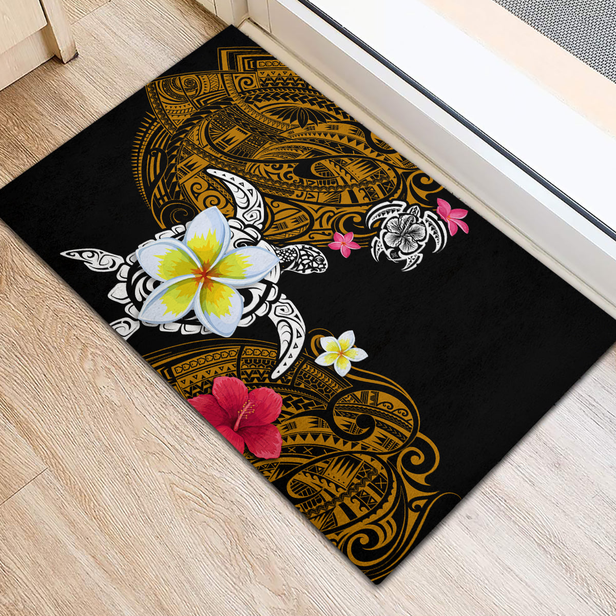 Hawaii Turtle and Tropical Flower Rubber Doormat Polynesian Pattern LT03 - Polynesian Pride