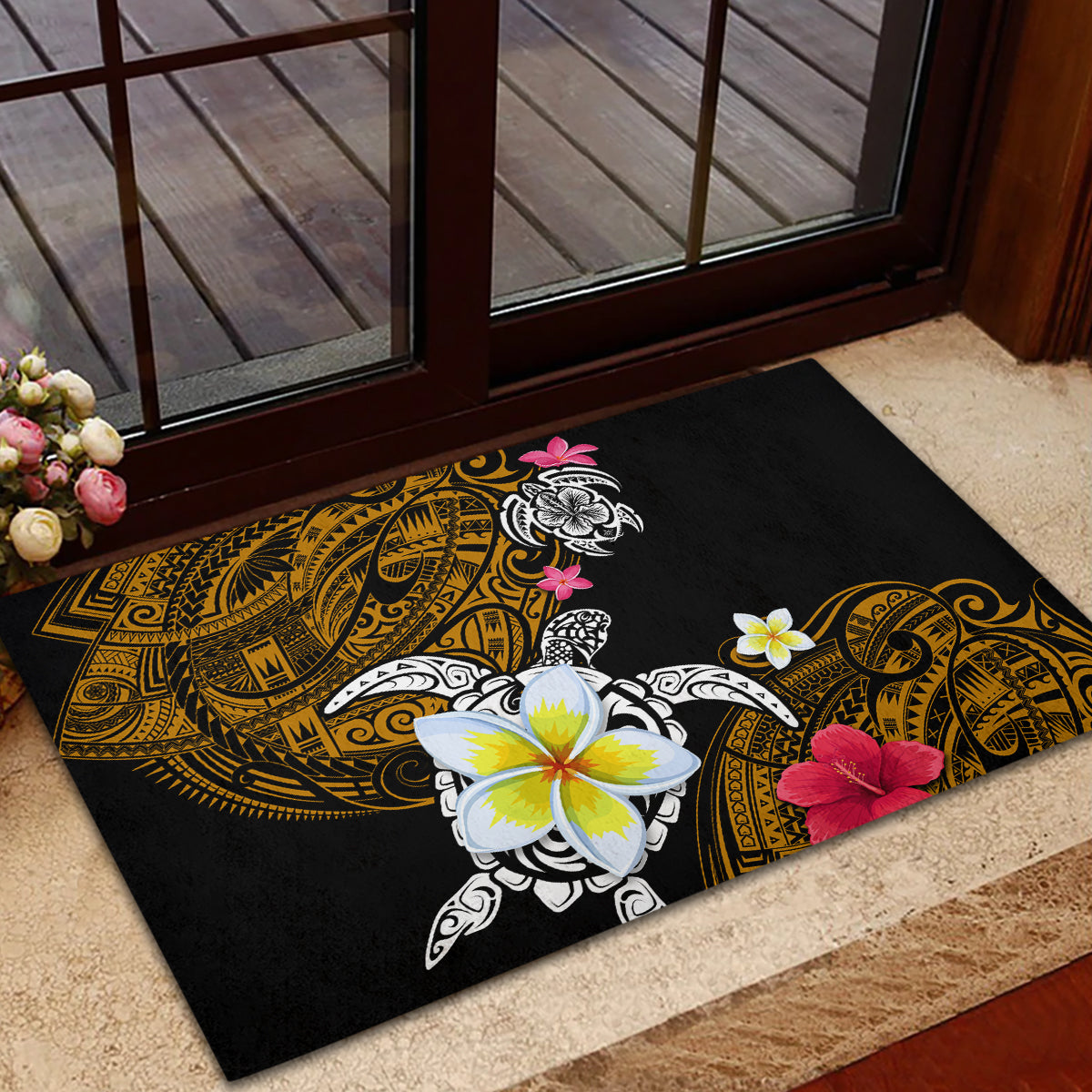 Hawaii Turtle and Tropical Flower Rubber Doormat Polynesian Pattern LT03 - Polynesian Pride