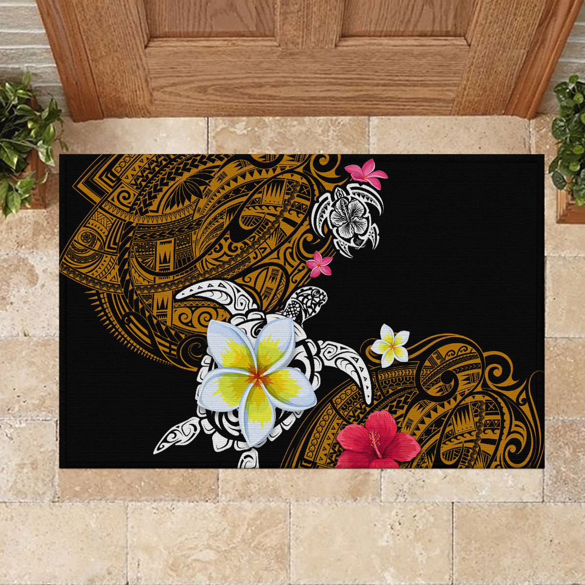 Hawaii Turtle and Tropical Flower Rubber Doormat Polynesian Pattern LT03 - Polynesian Pride