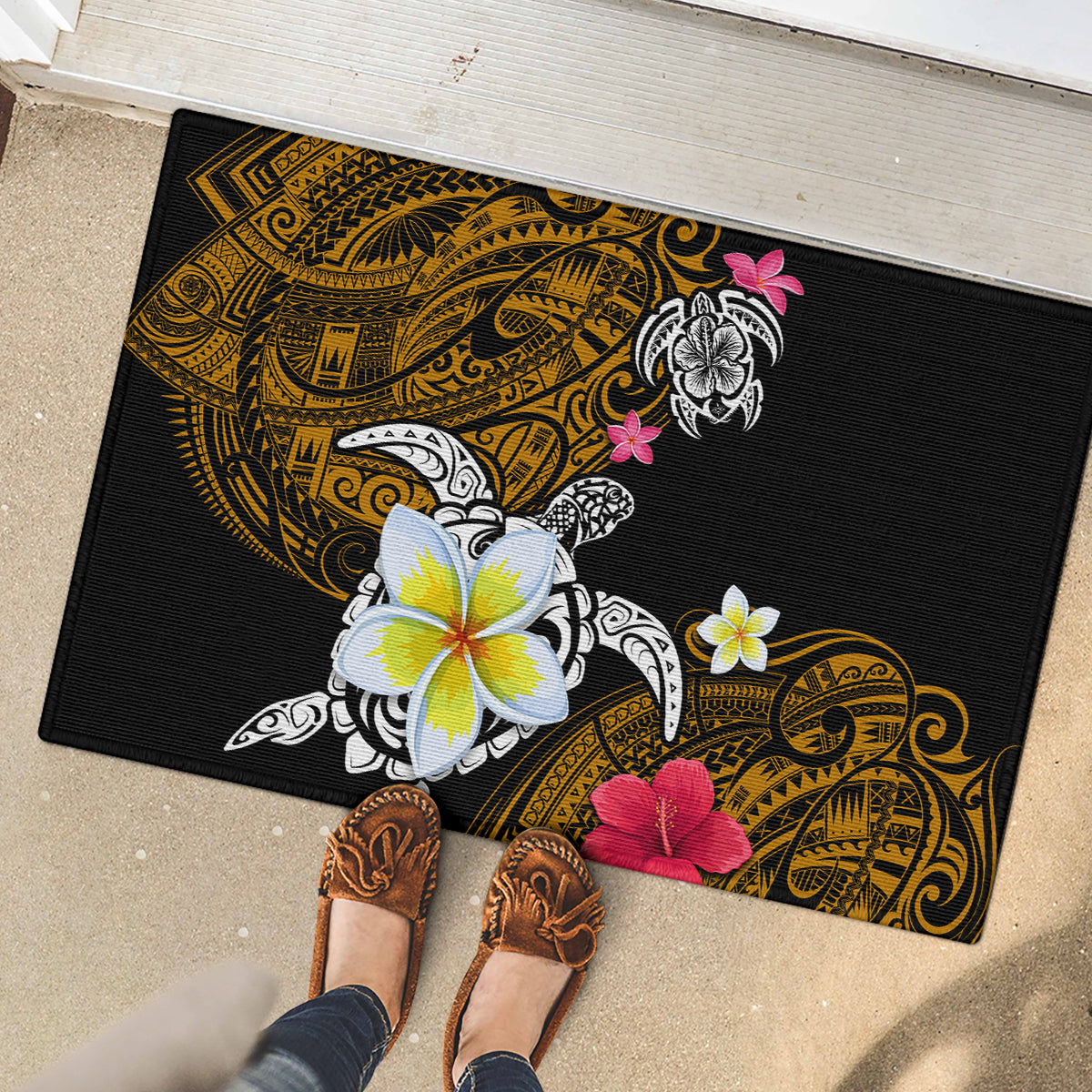 Hawaii Turtle and Tropical Flower Rubber Doormat Polynesian Pattern LT03 - Polynesian Pride