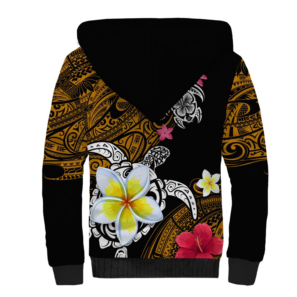 Hawaii Turtle and Tropical Flower Sherpa Hoodie Polynesian Pattern LT03 - Polynesian Pride