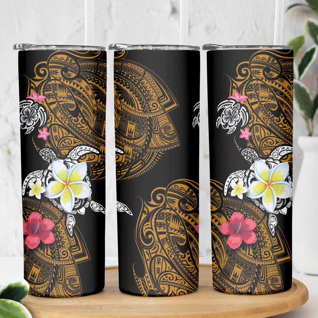 Hawaii Turtle and Tropical Flower Skinny Tumbler Polynesian Pattern
