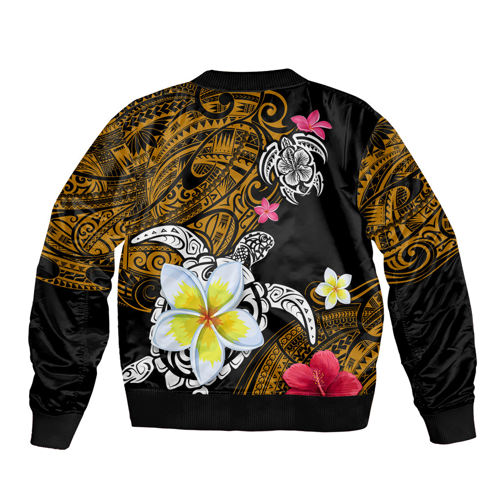 Hawaii Turtle and Tropical Flower Sleeve Zip Bomber Jacket Polynesian Pattern LT03 - Polynesian Pride