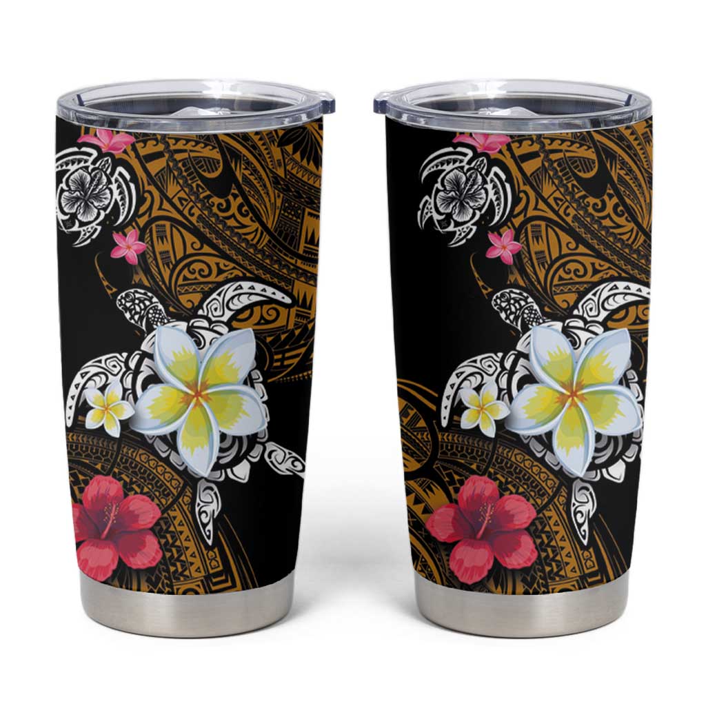Hawaii Turtle and Tropical Flower Tumbler Cup Polynesian Pattern