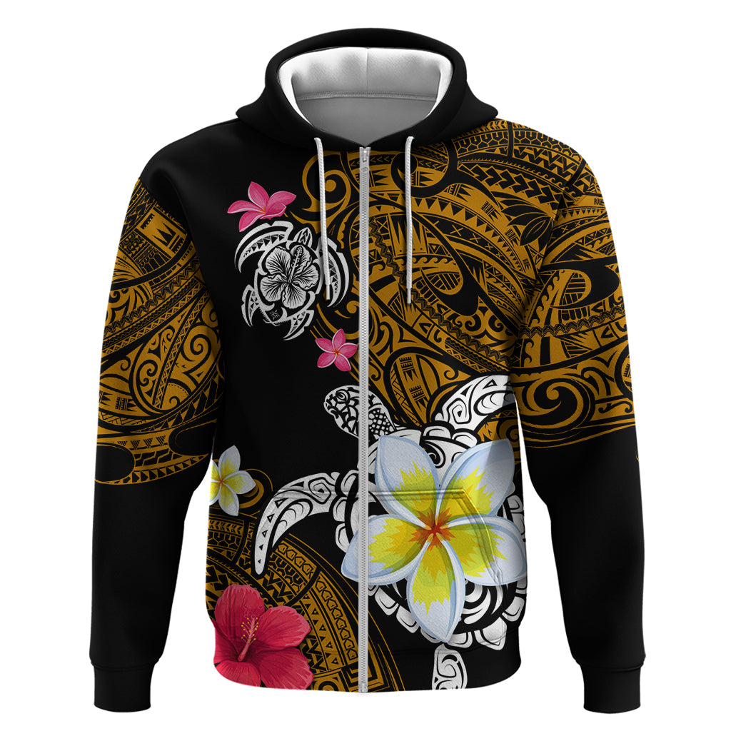 Hawaii Turtle and Tropical Flower Zip Hoodie Polynesian Pattern
