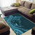 Hawaiian Manta Ray and Polynesian Tribal Tattoo Area Rug Turquoise Color LT03