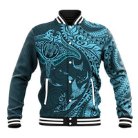 Hawaiian Manta Ray and Polynesian Tribal Tattoo Baseball Jacket Turquoise Color LT03 Unisex Turquoise - Polynesian Pride