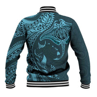 Hawaiian Manta Ray and Polynesian Tribal Tattoo Baseball Jacket Turquoise Color LT03 - Polynesian Pride