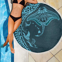 Hawaiian Manta Ray and Polynesian Tribal Tattoo Beach Blanket Turquoise Color LT03 - Polynesian Pride