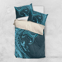 Hawaiian Manta Ray and Polynesian Tribal Tattoo Bedding Set Turquoise Color LT03