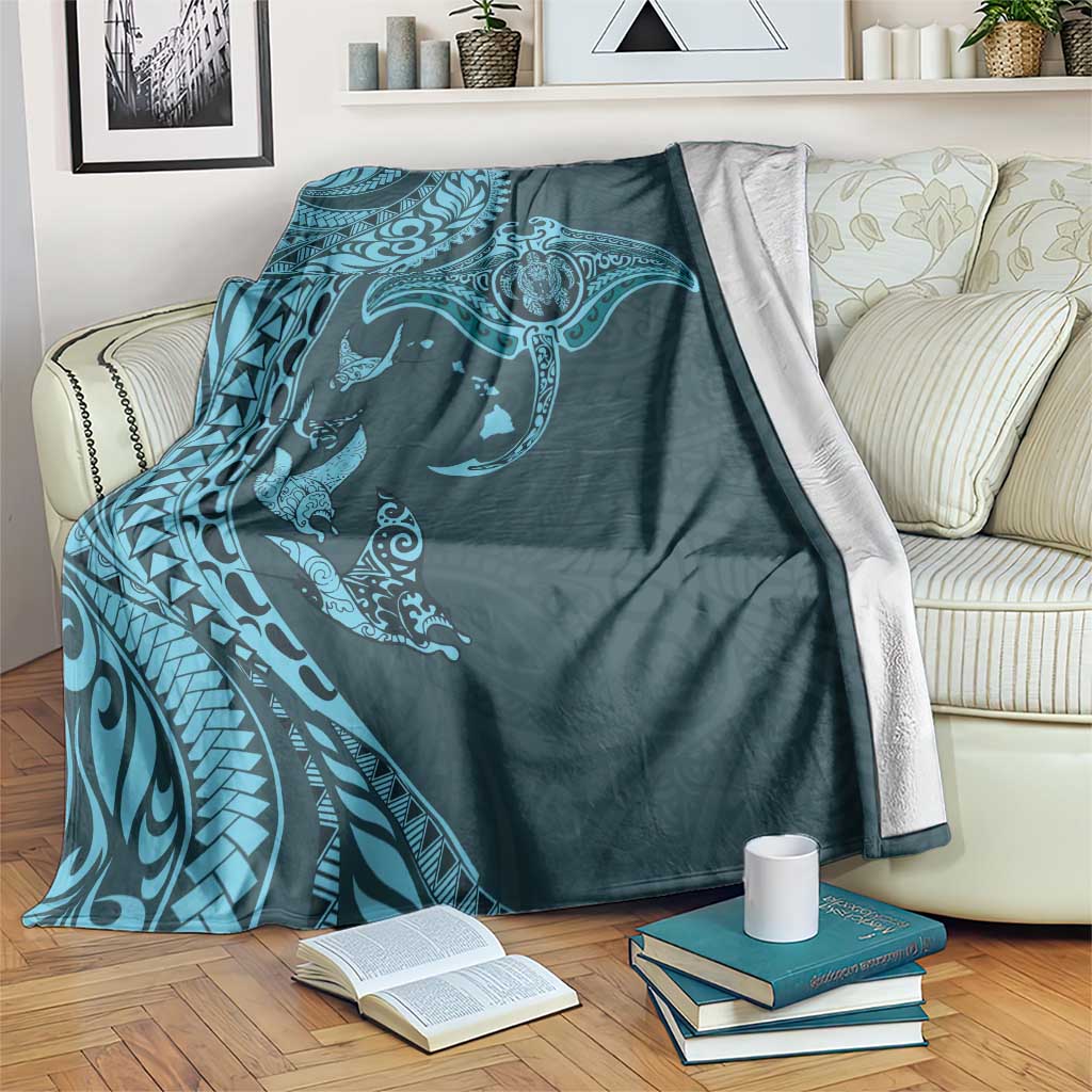 Hawaiian Manta Ray and Polynesian Tribal Tattoo Blanket Turquoise Color LT03 Turquoise - Polynesian Pride