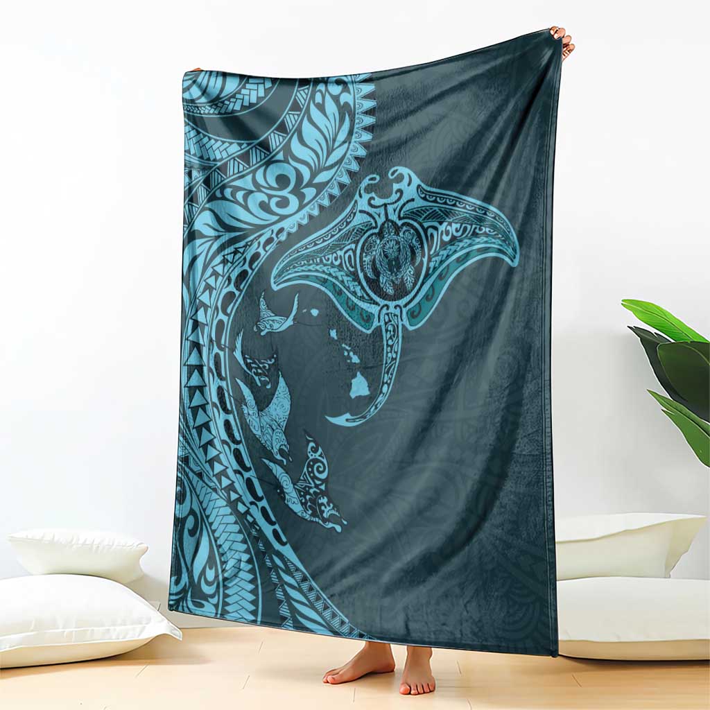 Hawaiian Manta Ray and Polynesian Tribal Tattoo Blanket Turquoise Color LT03 - Polynesian Pride
