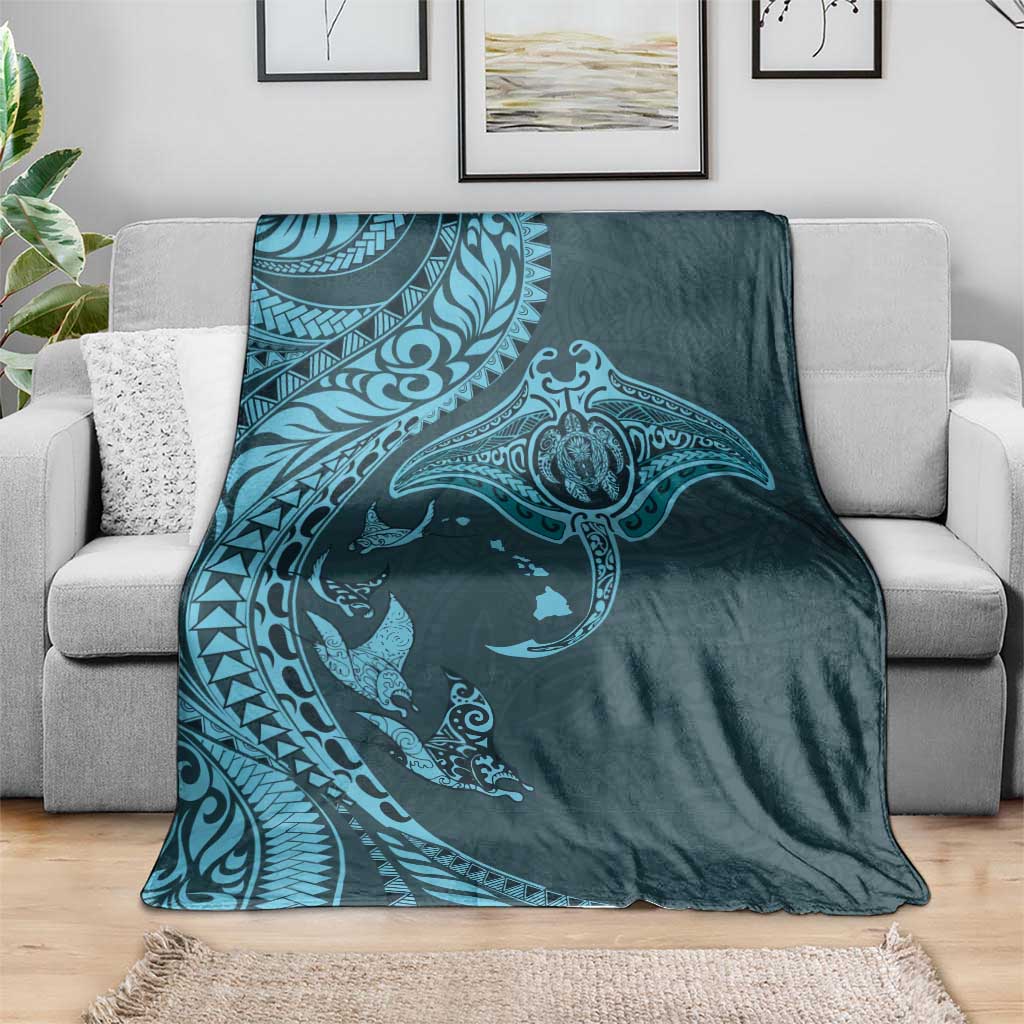 Hawaiian Manta Ray and Polynesian Tribal Tattoo Blanket Turquoise Color LT03 - Polynesian Pride