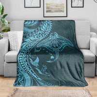 Hawaiian Manta Ray and Polynesian Tribal Tattoo Blanket Turquoise Color LT03 - Polynesian Pride
