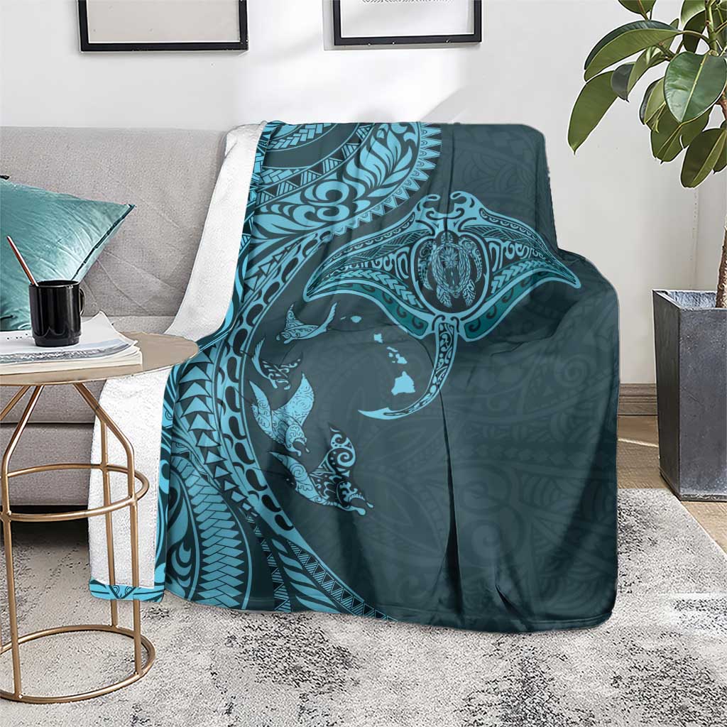 Hawaiian Manta Ray and Polynesian Tribal Tattoo Blanket Turquoise Color LT03 - Polynesian Pride