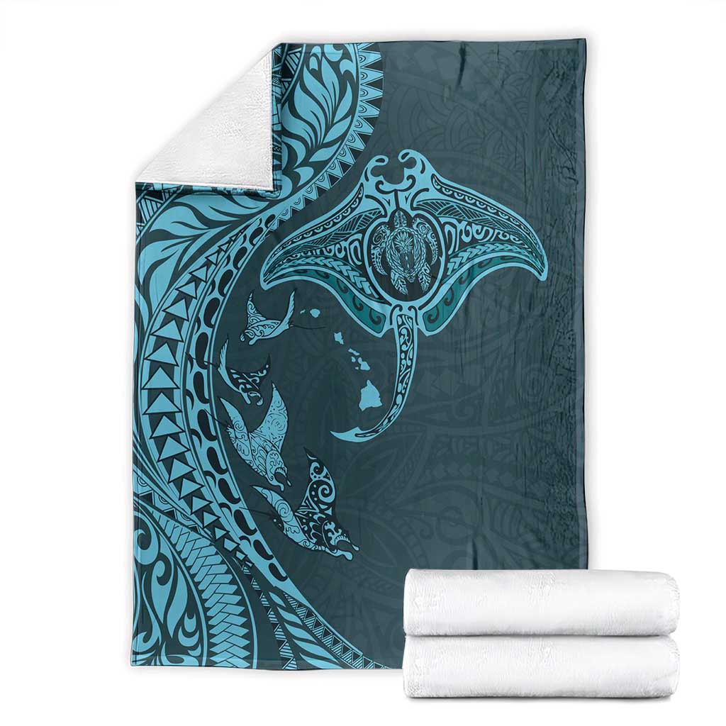 Hawaiian Manta Ray and Polynesian Tribal Tattoo Blanket Turquoise Color LT03 - Polynesian Pride