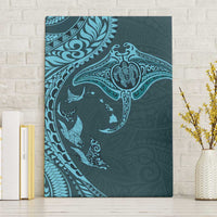 Hawaiian Manta Ray and Polynesian Tribal Tattoo Canvas Wall Art Turquoise Color LT03 Without Frame Turquoise - Polynesian Pride