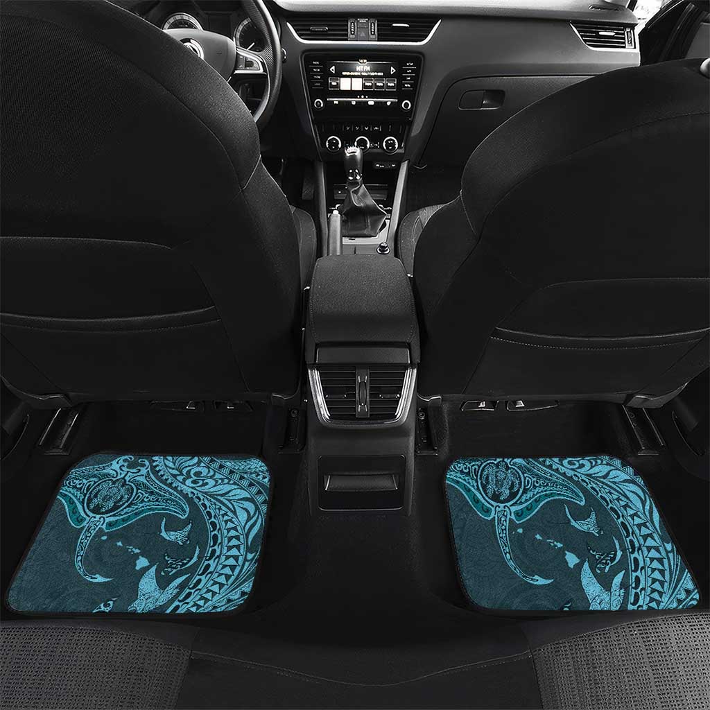 Hawaiian Manta Ray and Polynesian Tribal Tattoo Car Mats Turquoise Color LT03