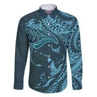 Hawaiian Manta Ray and Polynesian Tribal Tattoo Family Matching Mermaid Dress and Hawaiian Shirt Turquoise Color LT03