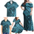 Hawaiian Manta Ray and Polynesian Tribal Tattoo Family Matching Off Shoulder Maxi Dress and Hawaiian Shirt Turquoise Color LT03