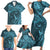 Hawaiian Manta Ray and Polynesian Tribal Tattoo Family Matching Short Sleeve Bodycon Dress and Hawaiian Shirt Turquoise Color LT03