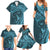 Hawaiian Manta Ray and Polynesian Tribal Tattoo Family Matching Summer Maxi Dress and Hawaiian Shirt Turquoise Color LT03