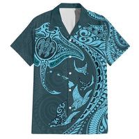 Hawaiian Manta Ray and Polynesian Tribal Tattoo Hawaiian Shirt Turquoise Color LT03 Turquoise - Polynesian Pride