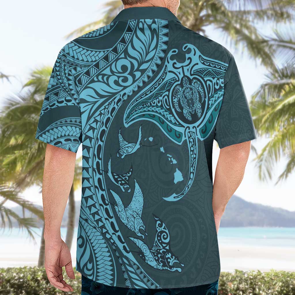 Hawaiian Manta Ray and Polynesian Tribal Tattoo Hawaiian Shirt Turquoise Color LT03 - Polynesian Pride