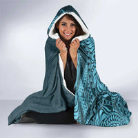 Hawaiian Manta Ray and Polynesian Tribal Tattoo Hooded Blanket Turquoise Color LT03 - Polynesian Pride