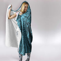 Hawaiian Manta Ray and Polynesian Tribal Tattoo Hooded Blanket Turquoise Color LT03 - Polynesian Pride