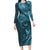 Hawaiian Manta Ray and Polynesian Tribal Tattoo Long Sleeve Bodycon Dress Turquoise Color LT03