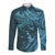 Hawaiian Manta Ray and Polynesian Tribal Tattoo Long Sleeve Button Shirt Turquoise Color LT03