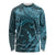 Hawaiian Manta Ray and Polynesian Tribal Tattoo Long Sleeve Shirt Turquoise Color LT03