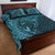 Hawaiian Manta Ray and Polynesian Tribal Tattoo Quilt Bed Set Turquoise Color LT03