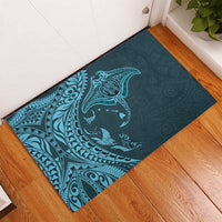 Hawaiian Manta Ray and Polynesian Tribal Tattoo Rubber Doormat Turquoise Color LT03 - Polynesian Pride