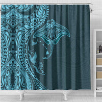 Hawaiian Manta Ray and Polynesian Tribal Tattoo Shower Curtain Turquoise Color LT03