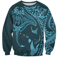 Hawaiian Manta Ray and Polynesian Tribal Tattoo Sweatshirt Turquoise Color LT03 Unisex Turquoise - Polynesian Pride