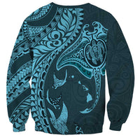 Hawaiian Manta Ray and Polynesian Tribal Tattoo Sweatshirt Turquoise Color LT03 - Polynesian Pride