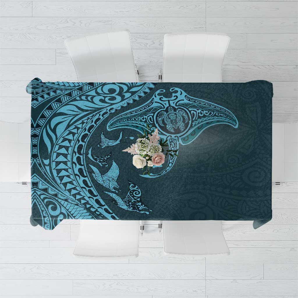 Hawaiian Manta Ray and Polynesian Tribal Tattoo Tablecloth Turquoise Color LT03 Turquoise - Polynesian Pride