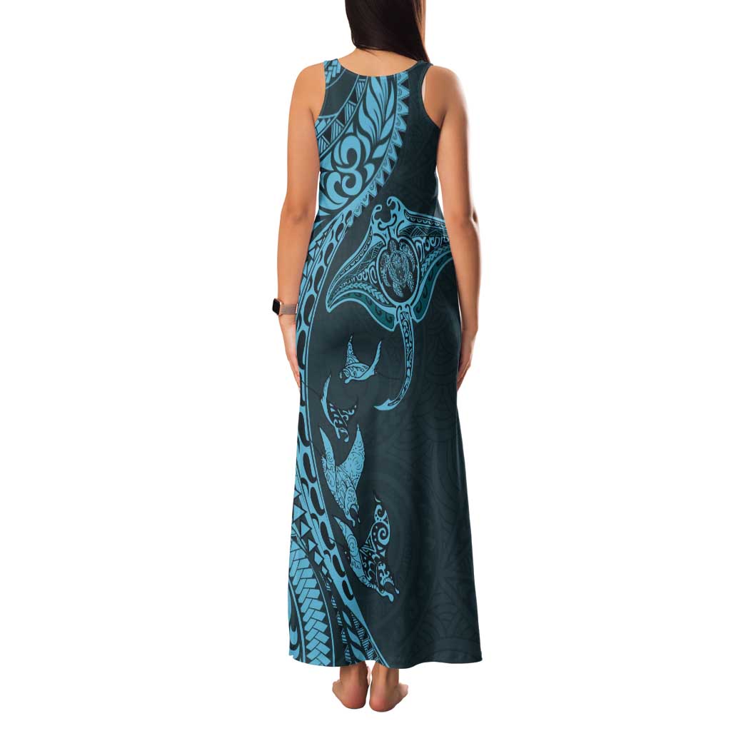 Hawaiian Manta Ray and Polynesian Tribal Tattoo Tank Maxi Dress Turquoise Color LT03 - Polynesian Pride