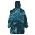 Hawaiian Manta Ray and Polynesian Tribal Tattoo Wearable Blanket Hoodie Turquoise Color LT03