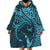 Hawaiian Manta Ray and Polynesian Tribal Tattoo Wearable Blanket Hoodie Turquoise Color LT03