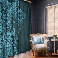 Hawaiian Manta Ray and Polynesian Tribal Tattoo Window Curtain Turquoise Color LT03 - Polynesian Pride