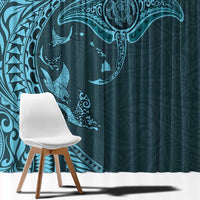 Hawaiian Manta Ray and Polynesian Tribal Tattoo Window Curtain Turquoise Color LT03 - Polynesian Pride